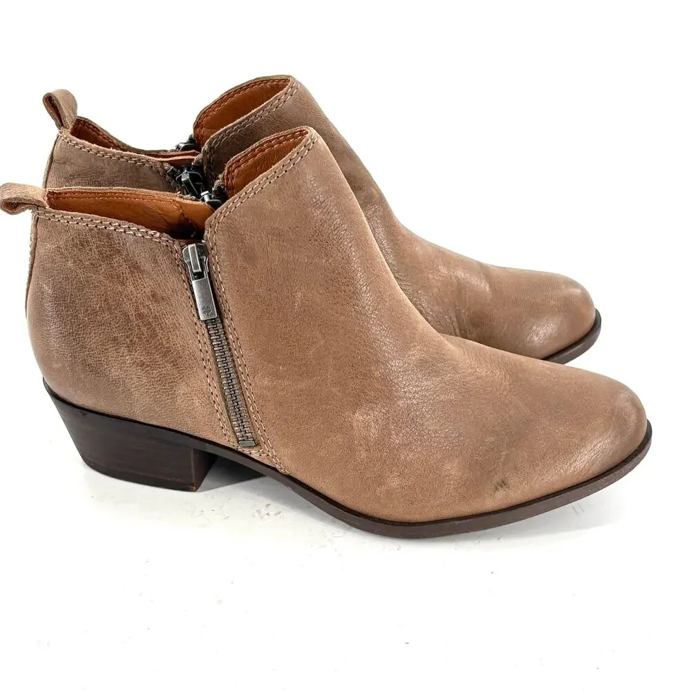 Lucky Brand Basel Boots 8.5 NWOT Tan Dune Gray Ankle Booties Western Zip Capsule